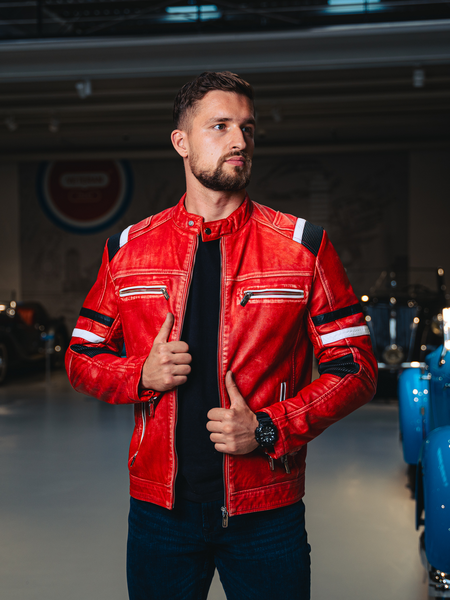 Hamilton Supersport Red Rubber- Men's sport leather jacket
