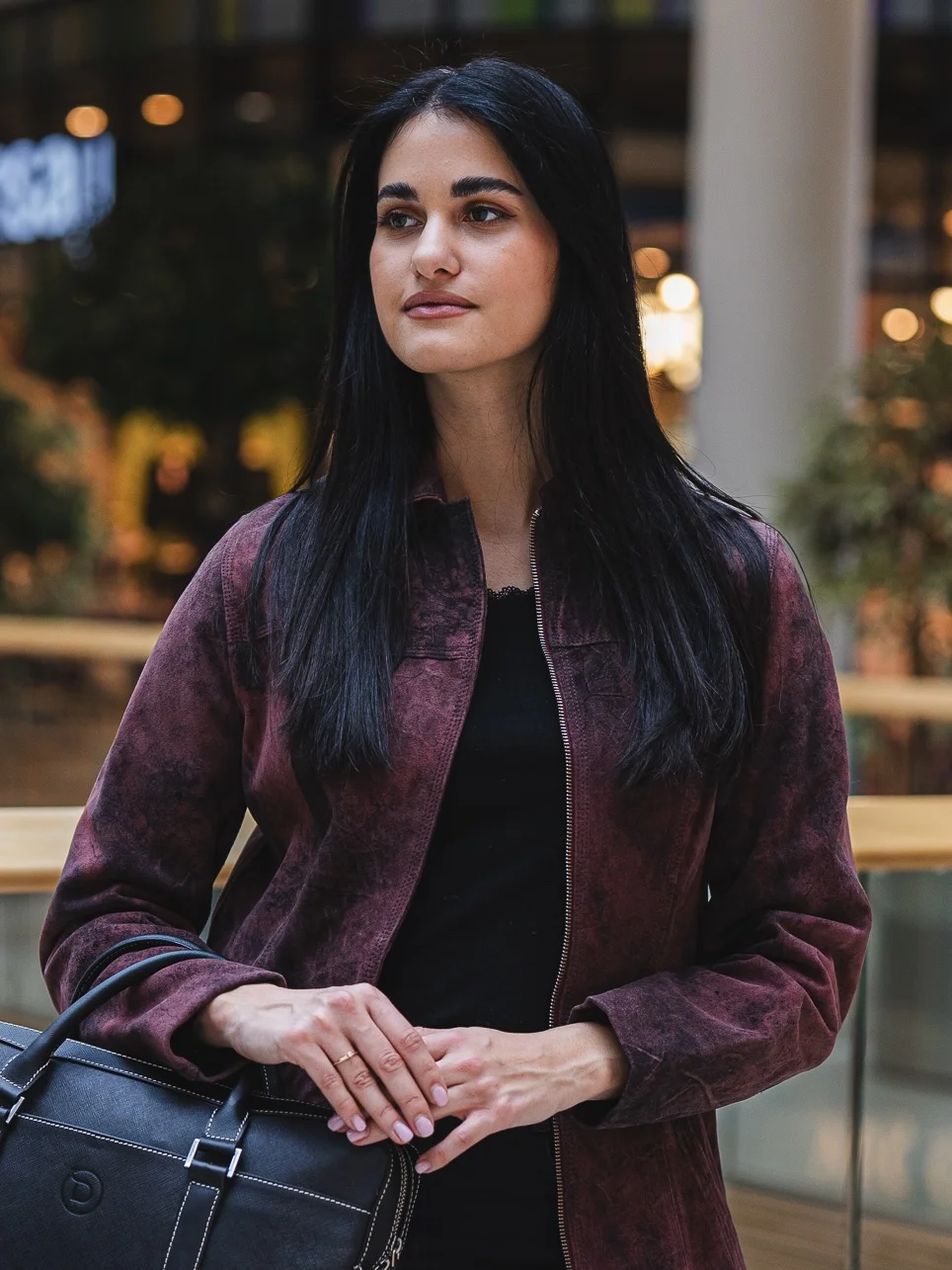 Sabine Burgundy – Leather Suede Coat