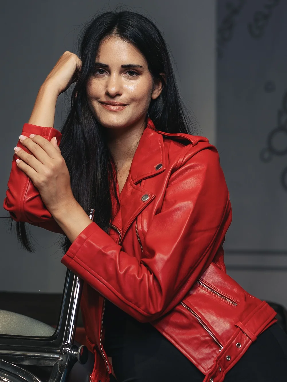 Amy Red – Leather Biker Jacket