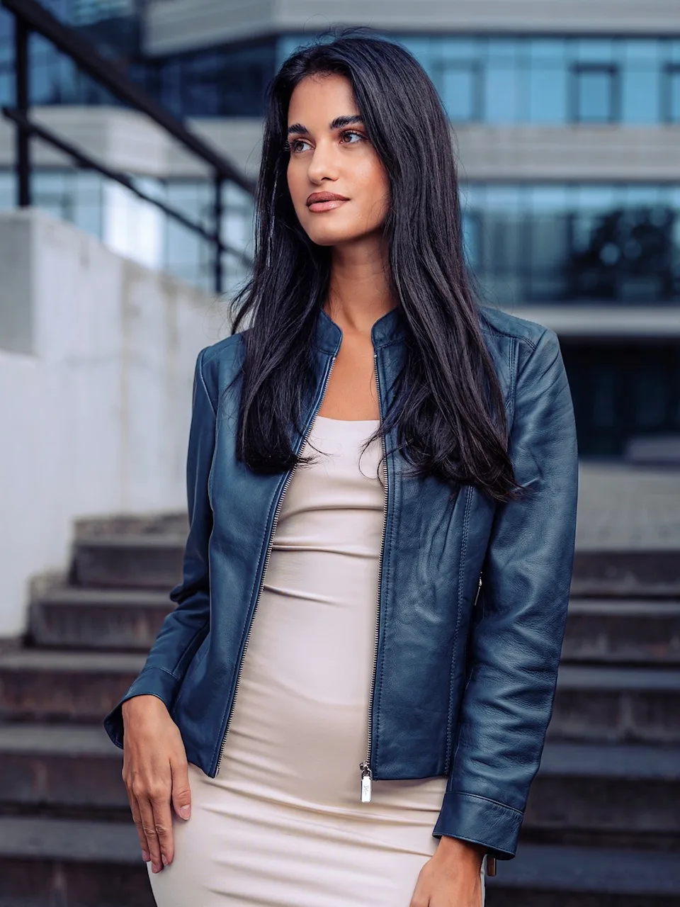Becca Short Navy Blue – Women’s Leather Jacket