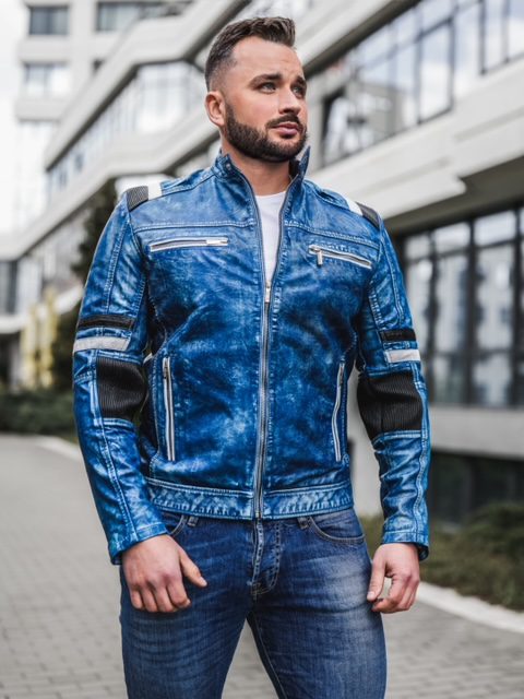 Hamilton Supersport Blue Denim – Men’s sport leather jacket