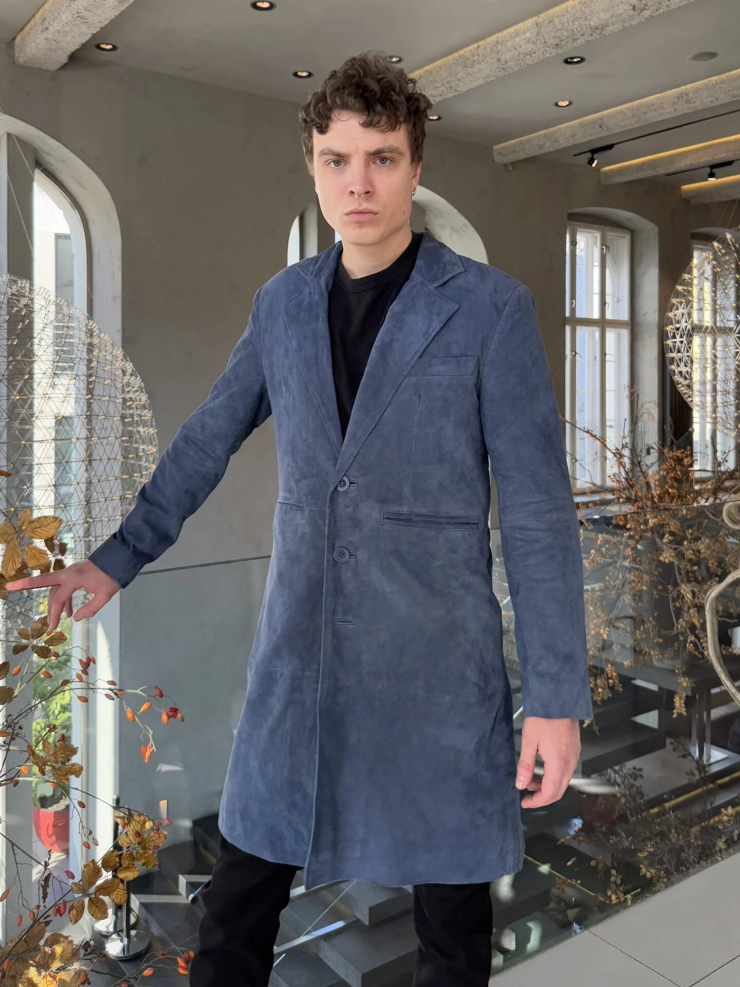 Neo Suede Sky Blue – Luxury Leather Coat