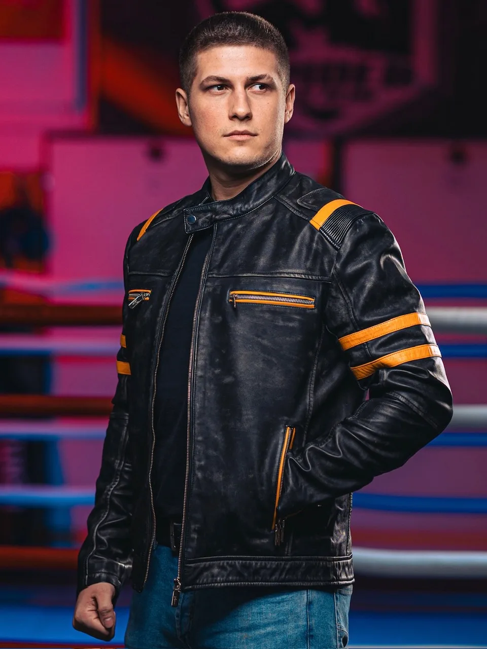 Hamilton Supersport Black Yellow – Men’s sport leather jacket