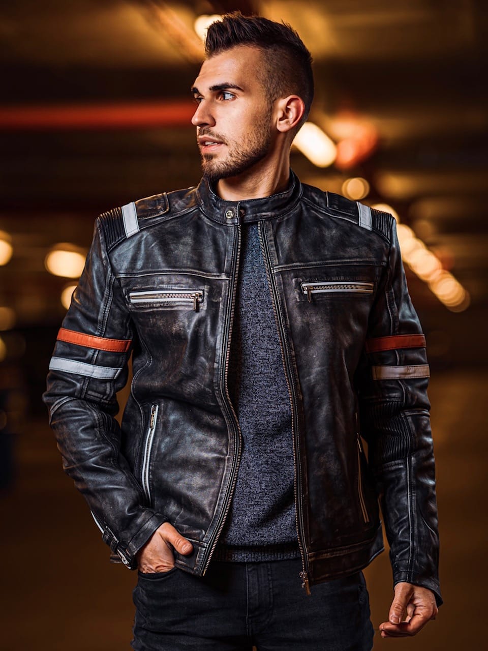 Hamilton Supersport Black Rubber – Men’s sport leather jacket