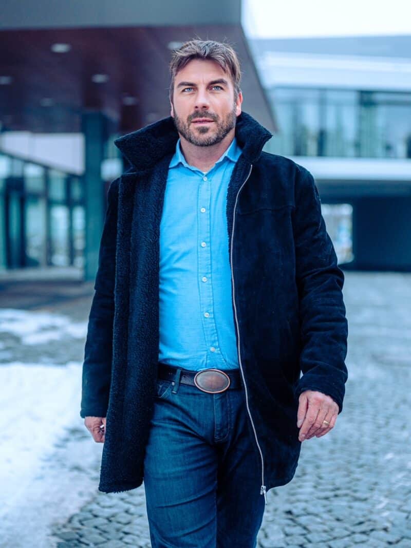 Helsinky Black – Pánská kožená bunda s kožešinou